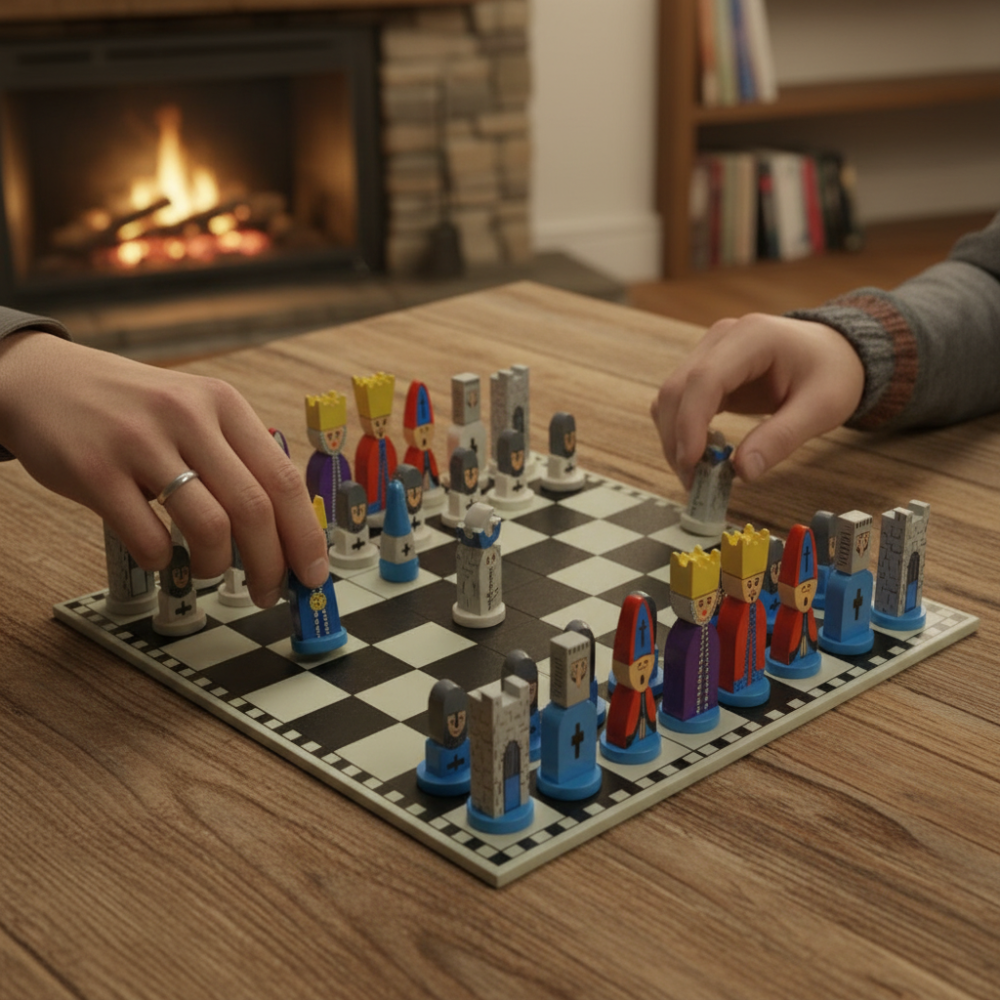 Chess Set Kids Wooden Cartoon Board Game Educational Strategy Toy
