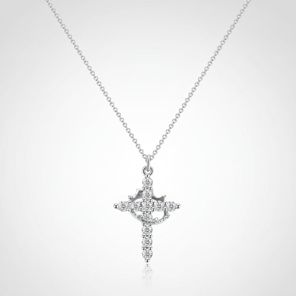 Cross Necklace Crown Pendant Gold Silver Faith Jewelry Gift