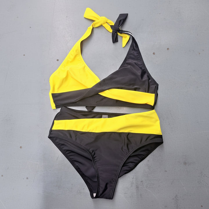 Bikini Set Women Cutout Patchwork High Stretch Two Piece