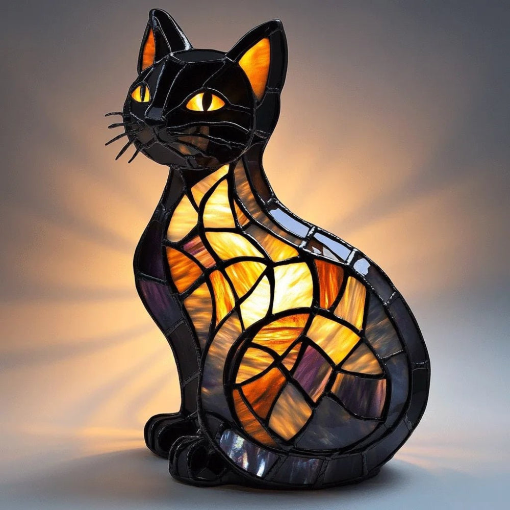 Ambient Light Stained Glass Lamp Cat Nightlight - Image 1