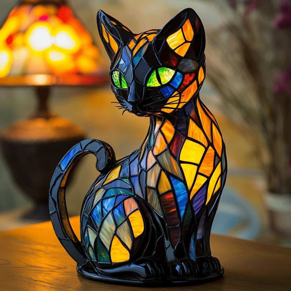 Ambient Light Stained Glass Lamp Cat Nightlight - Image 2