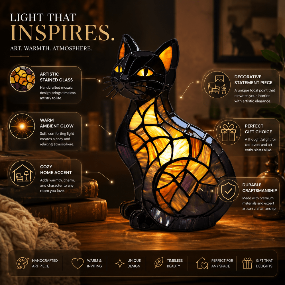 Ambient Light Stained Glass Lamp Cat Nightlight - Image 4