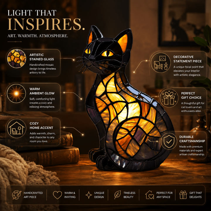 Ambient Light Stained Glass Lamp Cat Nightlight - Image 4