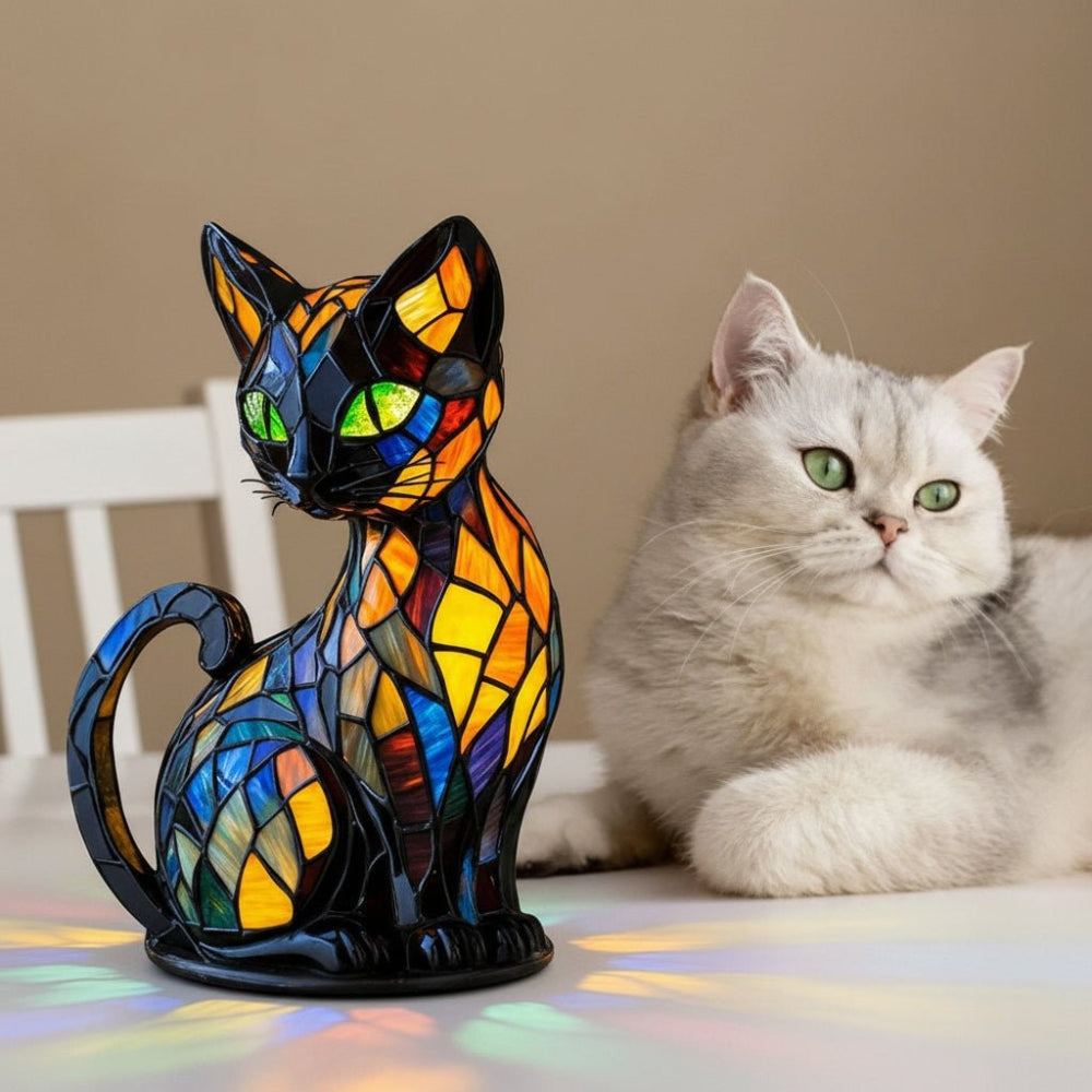 Ambient Light Stained Glass Lamp Cat Nightlight - Image 5