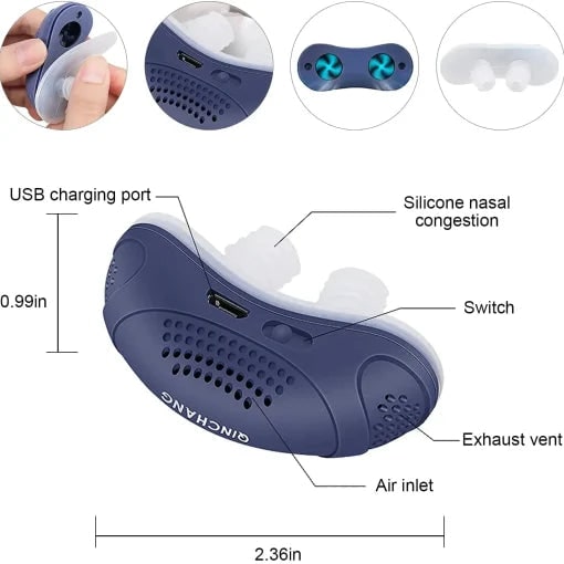 Anti Snoring Device Rechargeable Nasal Insert Fan Plastic Blue White Sleep Aid - Image 5