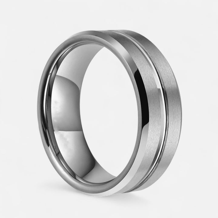 Celzoir | Bague Classy Homme 8mm en Tungstène Noir – Finition Brossée et Bords Biseautés