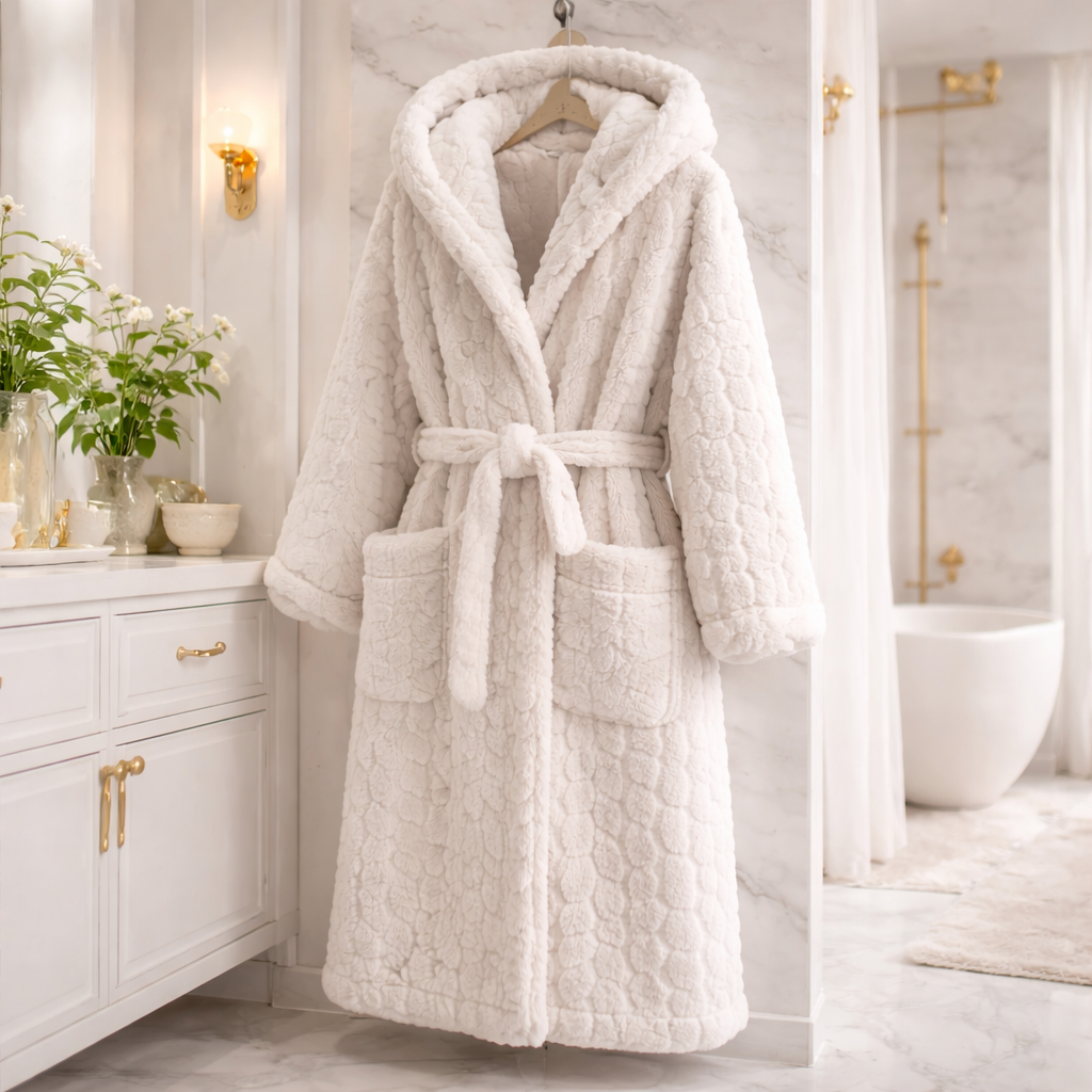 Hooded Womens Bathrobe Long Sleeve Lounge Robe Winter