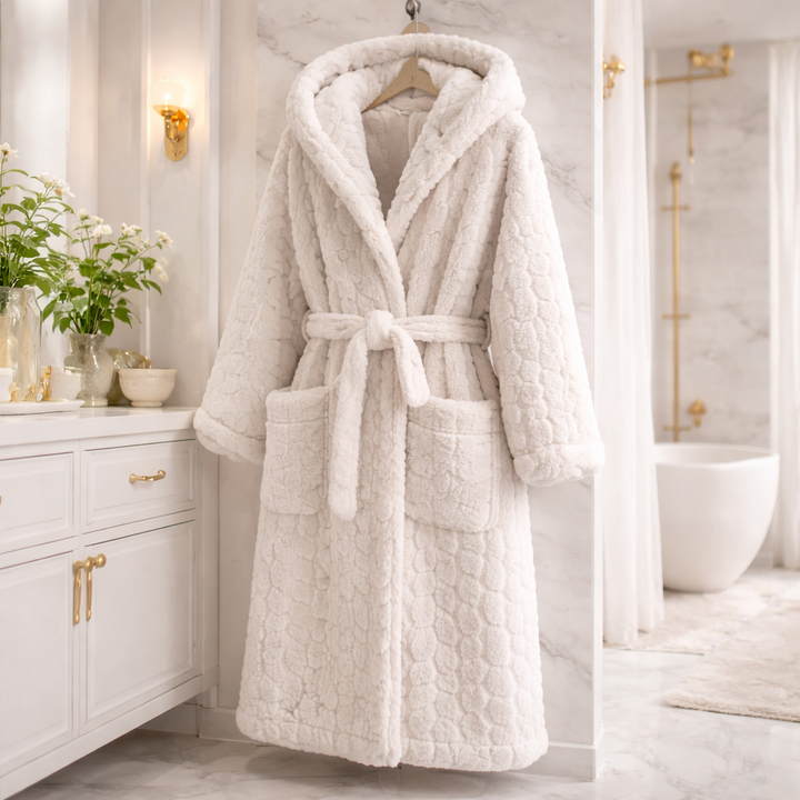 Hooded Womens Bathrobe Long Sleeve Lounge Robe Winter