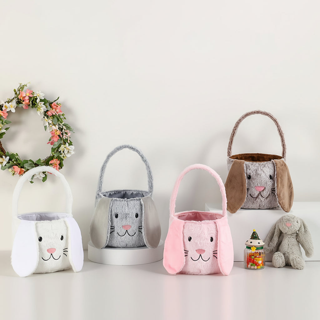 Borsa Morbida a Forma di Coniglio Pasquale con Cesto per Caramelle e Uova