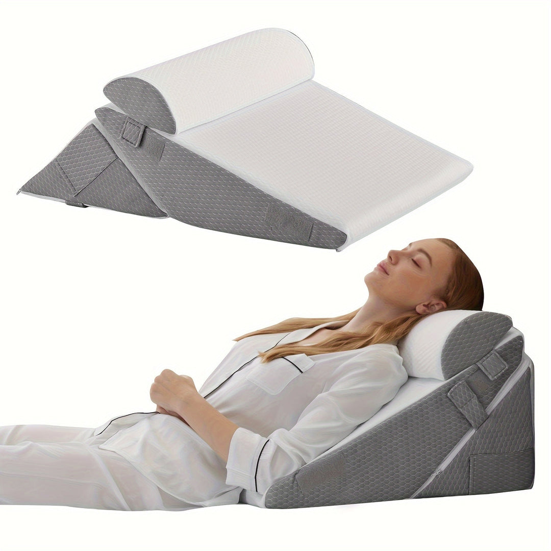 Bed Wedge Pillow Adjustable Set Memory Foam Reading With Cylindrical Support Dark Gray - Image 11
