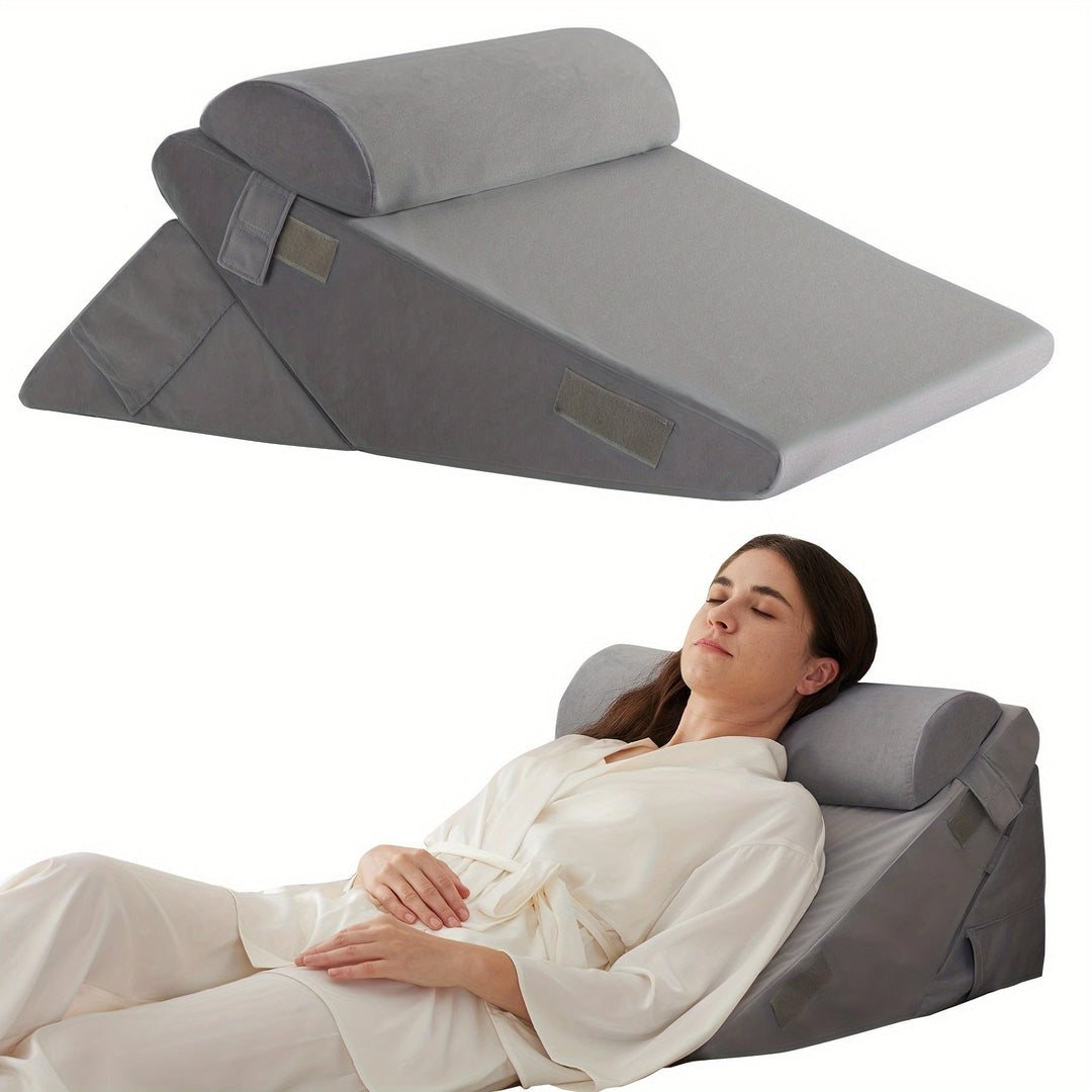 Bed Wedge Pillow Adjustable Set Memory Foam Reading With Cylindrical Support Dark Gray - Image 13