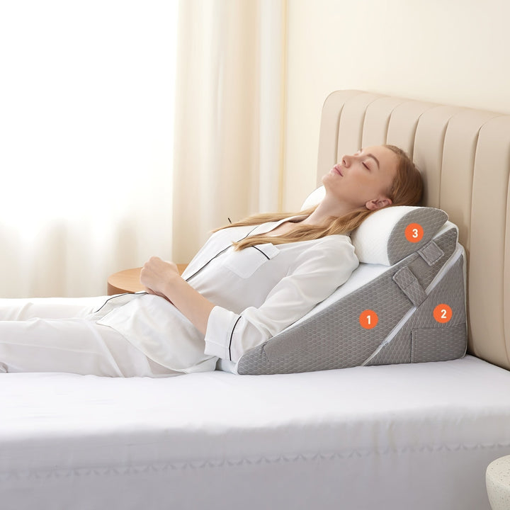 Bed Wedge Pillow Adjustable Set Memory Foam Reading With Cylindrical Support Dark Gray - Image 2