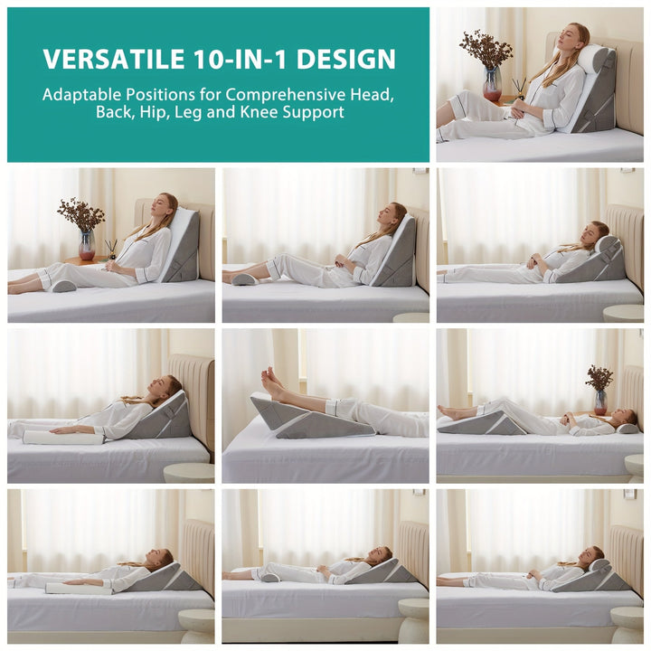 Bed Wedge Pillow Adjustable Set Memory Foam Reading With Cylindrical Support Dark Gray - Image 5