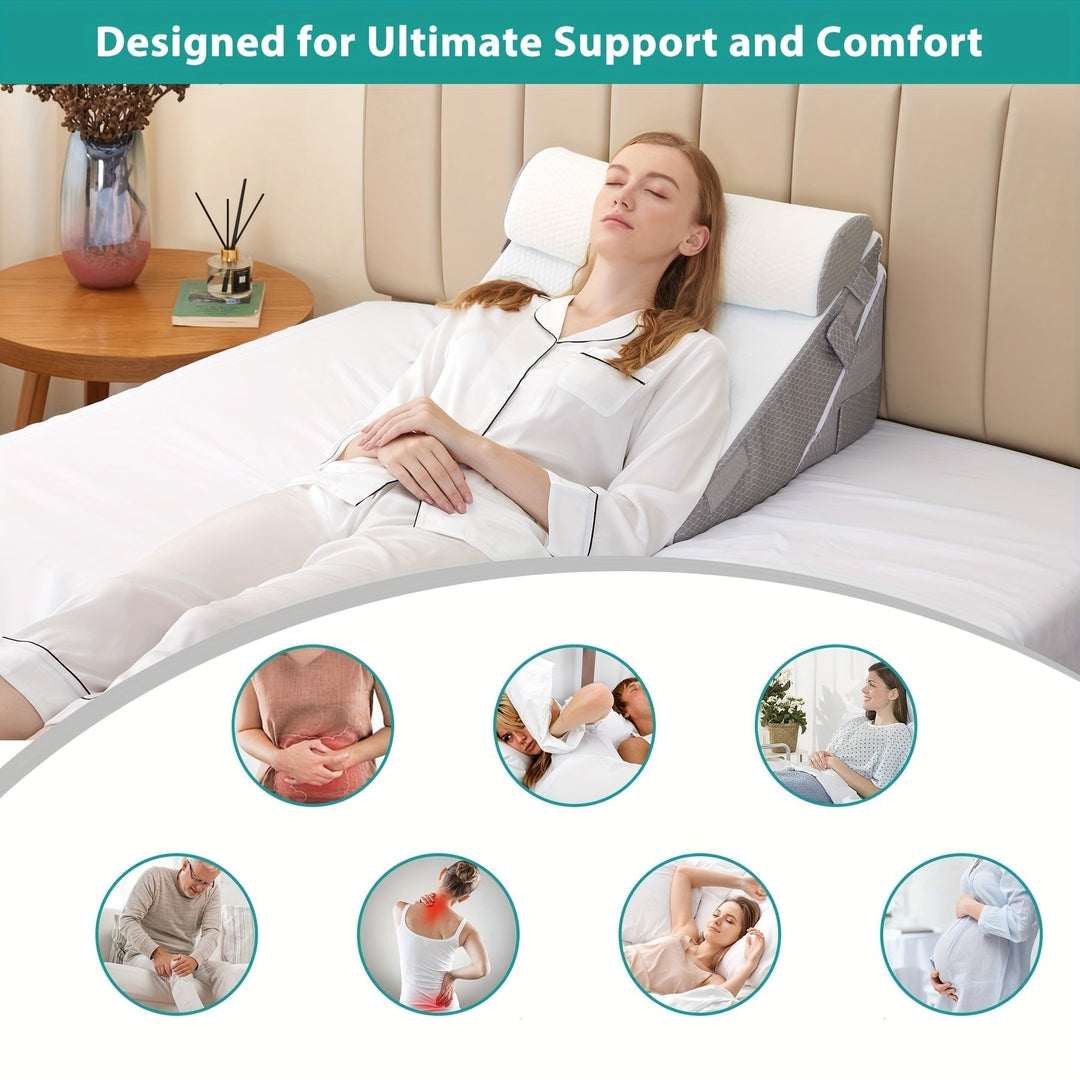 Bed Wedge Pillow Adjustable Set Memory Foam Reading With Cylindrical Support Dark Gray - Image 6