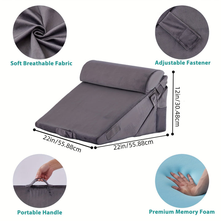 Bed Wedge Pillow Adjustable Set Memory Foam Reading With Cylindrical Support Dark Gray - Image 7