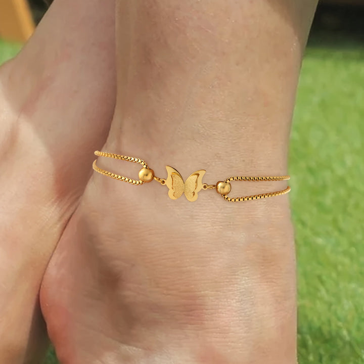 Fußkettchen Gold Schmetterlingsanhänger Edelstahl Muttertagsgeschenk