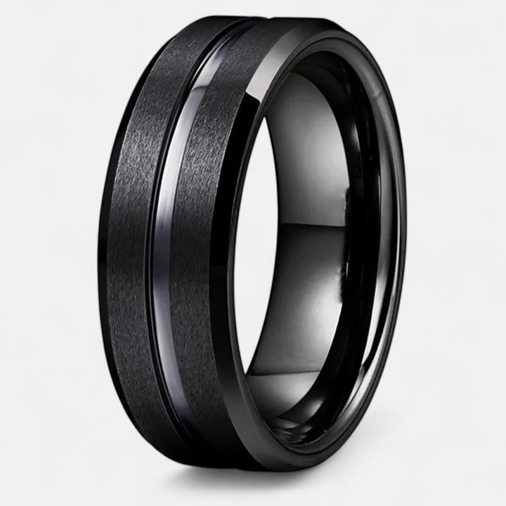 Celzoir | Bague Classy Homme 8mm en Tungstène Noir – Finition Brossée et Bords Biseautés
