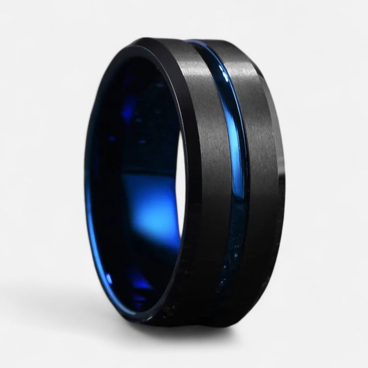 Celzoir | Bague Classy Homme 8mm en Tungstène Noir – Finition Brossée et Bords Biseautés