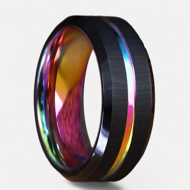 Celzoir | Bague Classy Homme 8mm en Tungstène Noir – Finition Brossée et Bords Biseautés