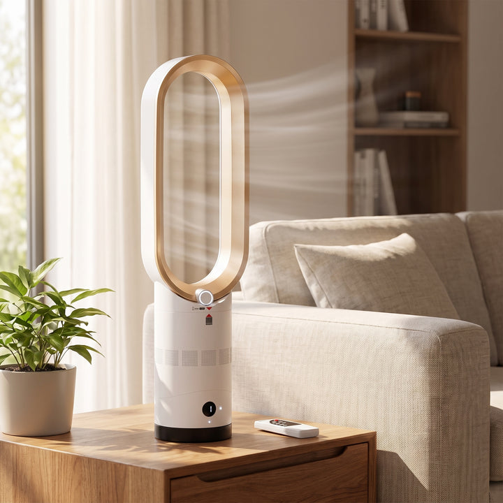 Bladeless Tower Fan Oscillating Standing With Airflow Control And Sleek White Design - Image 3
