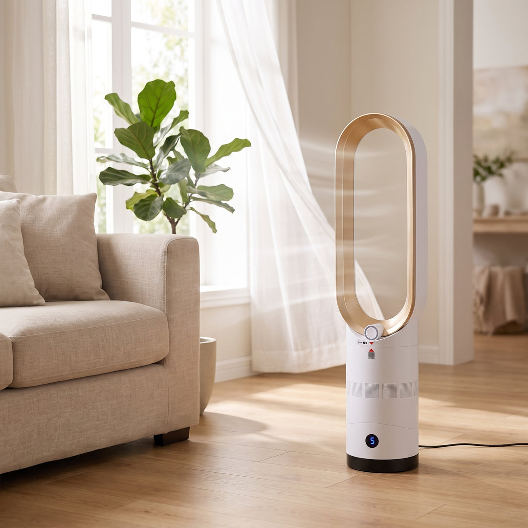 Bladeless Tower Fan Oscillating Standing With Airflow Control And Sleek White Design - Image 4