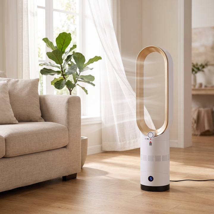 Bladeless Tower Fan Oscillating Standing With Airflow Control And Sleek White Design - Image 4