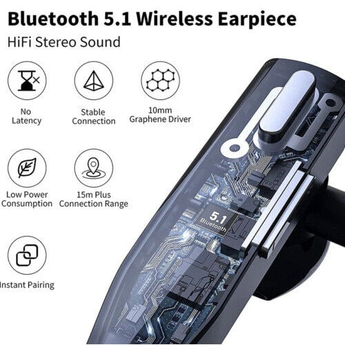Bluetooth Earpiece Wireless Headset Black Over-Ear Charging Case 5.1 Hands Free - Image 3