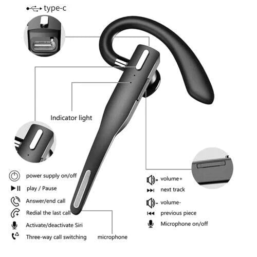 Bluetooth Earpiece Wireless Headset Black Over-Ear Charging Case 5.1 Hands Free - Image 4
