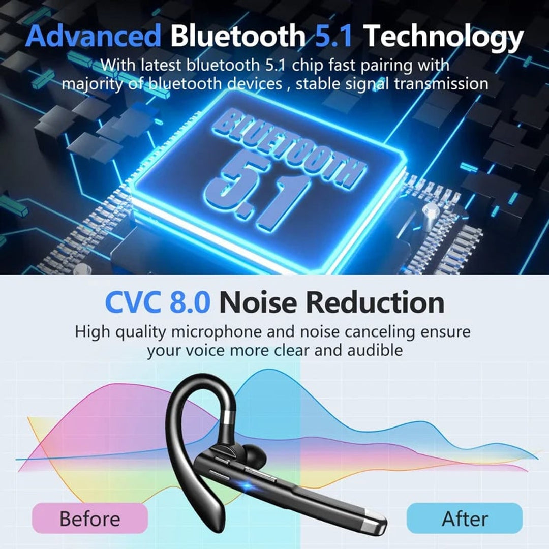 Bluetooth Headset Wireless Mic Handsfree Earpiece Noise Cancelling Charging Display - Image 2