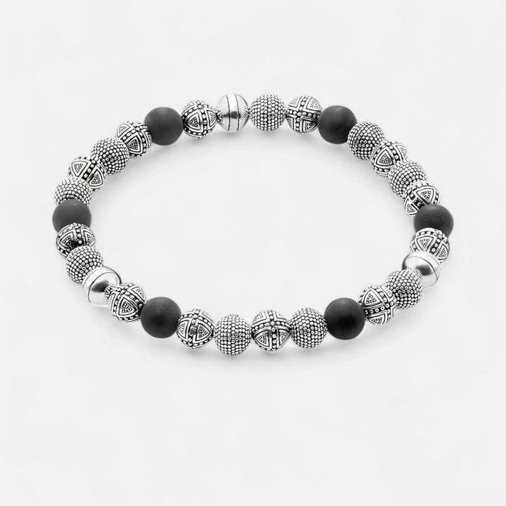 Celzoir | Bracelet Classy Homme en Perles d'Obsidienne et Argent Sterling 925 – Élégance Intemporelle et Raffinement Masculin