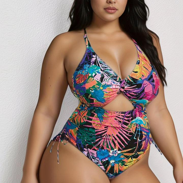 Floral One Piece Swimsuit V Neck High Stretch Beach Vacation Wear
