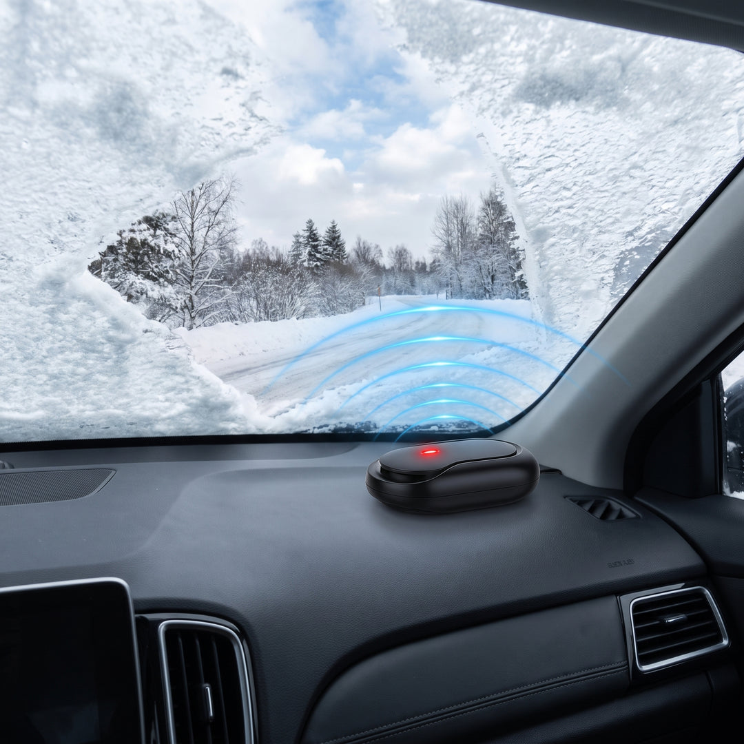 Car Defroster Device For Windshield Snow And Ice Prevention With Adhesive Dashboard Mount - hero