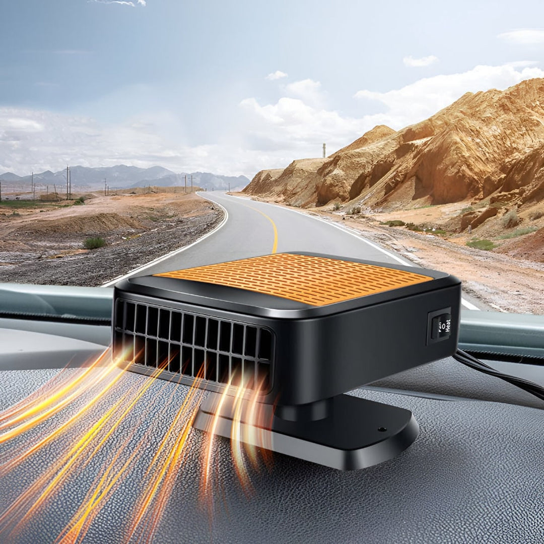 Car Defroster Portable Heater Windshield 12V With Swivel Base Black Orange Grille - Image 1