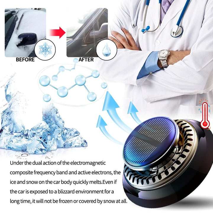 Car Defroster Solar Powered Automatic Device Compact Disc Shape Black Silver Accents - Image 2