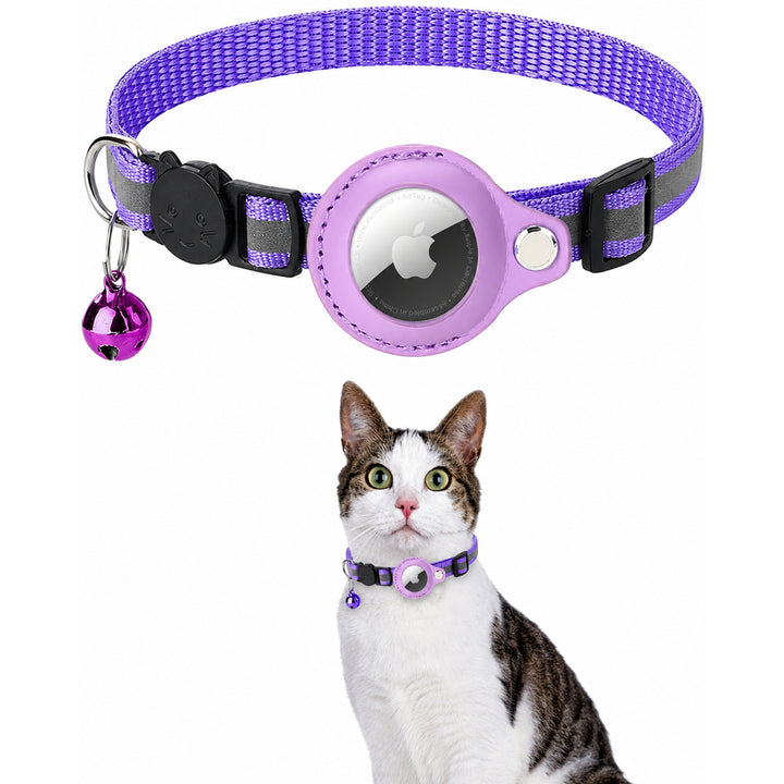 Cat GPS Collar with Reflective Airtag Holder Safety Buckle Bell and Adjustable Fit - Image 1