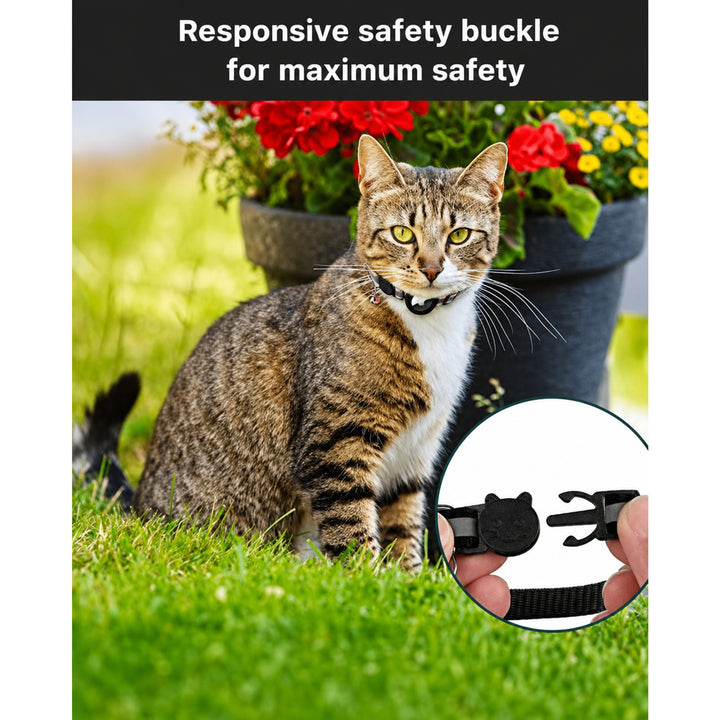 Cat GPS Collar with Reflective Airtag Holder Safety Buckle Bell and Adjustable Fit - Image 12