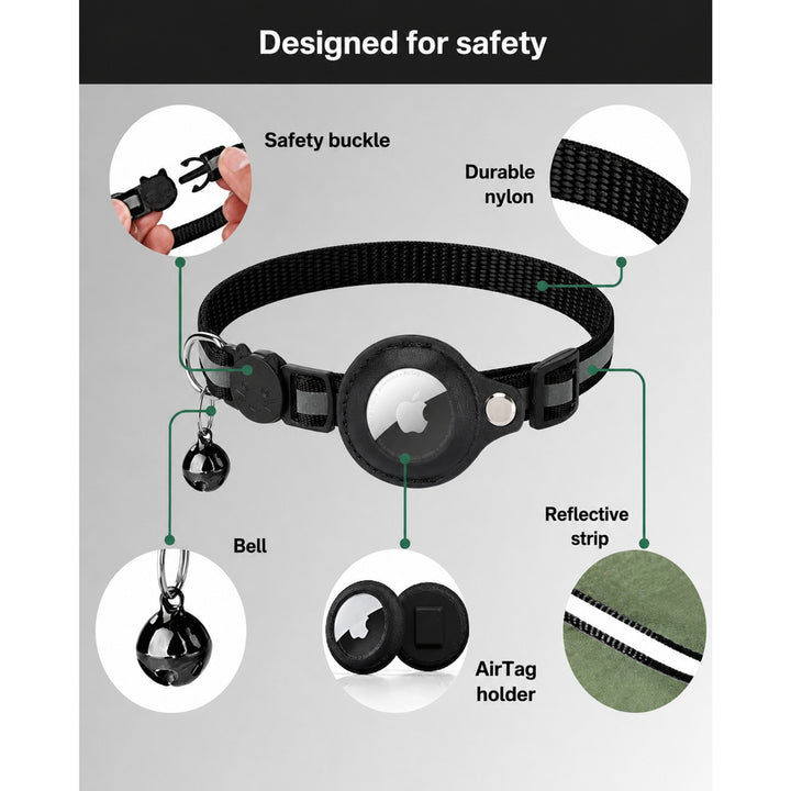 Cat GPS Collar with Reflective Airtag Holder Safety Buckle Bell and Adjustable Fit - Image 11