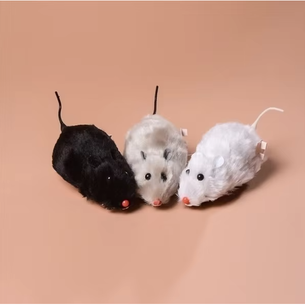 Cat Mouse Toy Wind Up Furry Brown Black Grey Pet Play Set Small Squeaky - Image 8