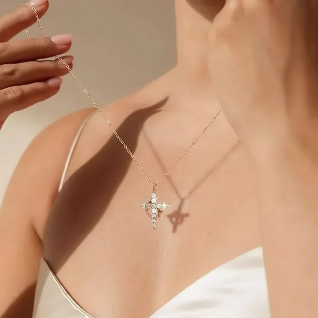 Cross Necklace Crown Pendant Gold Silver Faith Jewelry Gift
