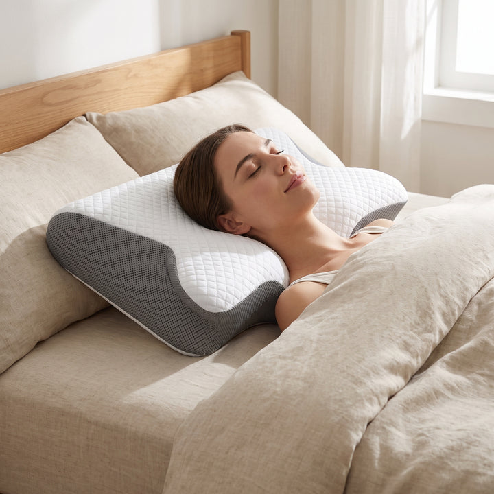 Cervical Pillow Ergonomic Memory Foam Neck Support For Side Sleepers Pain Relief With Contoured Shape And Breathable Cover - hero