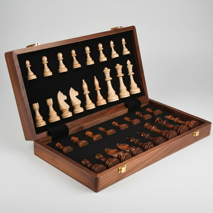 Chess Set Wooden Folding Walnut Storage Board Game