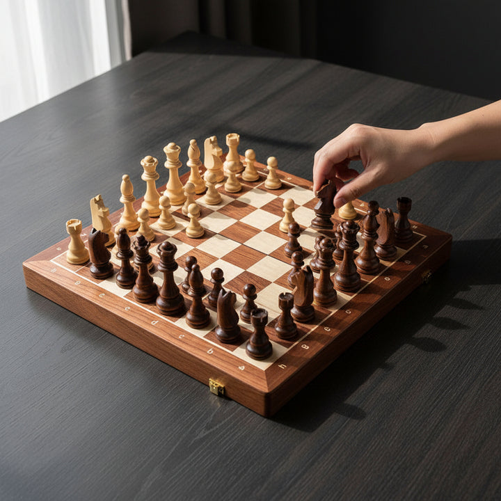 Chess Set Wooden Folding Walnut Storage Board Game