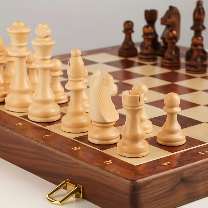 Chess Set Wooden Folding Walnut Storage Board Game