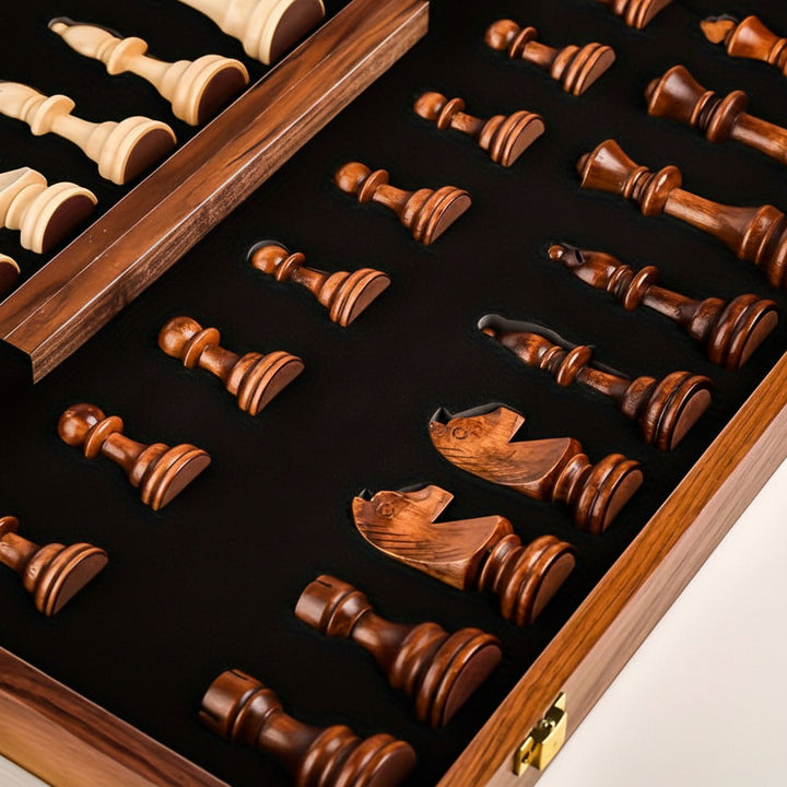 Chess Set Wooden Folding Walnut Storage Board Game