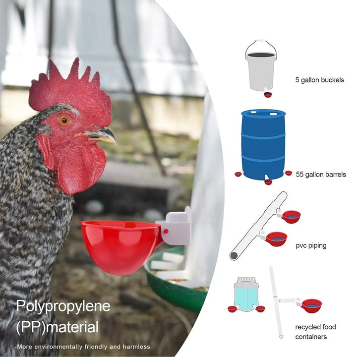 Chicken Waterer Cups Automatic Water Refill Plastic Drinking 12 Pack Poultry - Image 2
