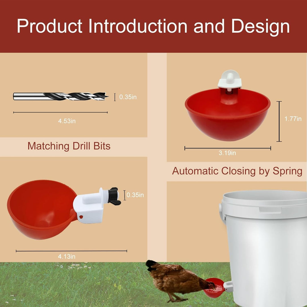 Chicken Waterer Cups Automatic Water Refill Plastic Drinking 12 Pack Poultry - Image 7