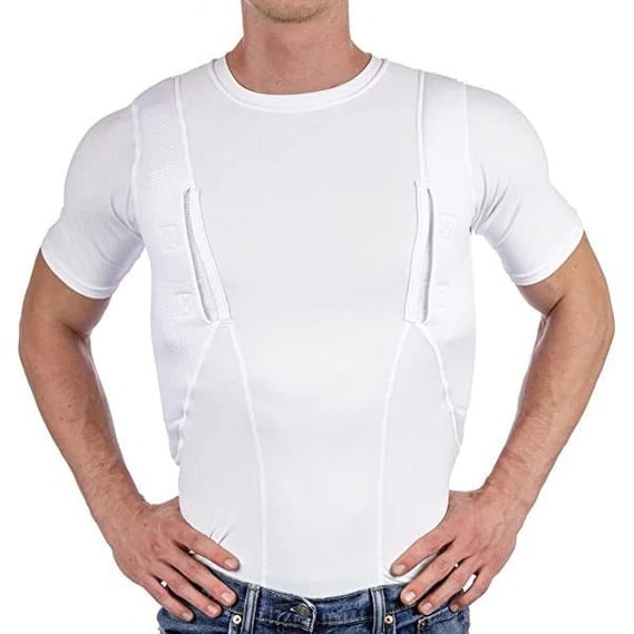 Concealed Carry Shirt Compression Tactical Short Sleeve Crew Neck Holster Pocket Tee - Image 1