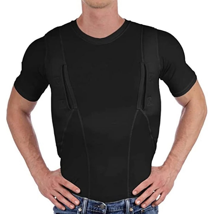 Concealed Carry Shirt Compression Tactical Short Sleeve Crew Neck Holster Pocket Tee - Image 2