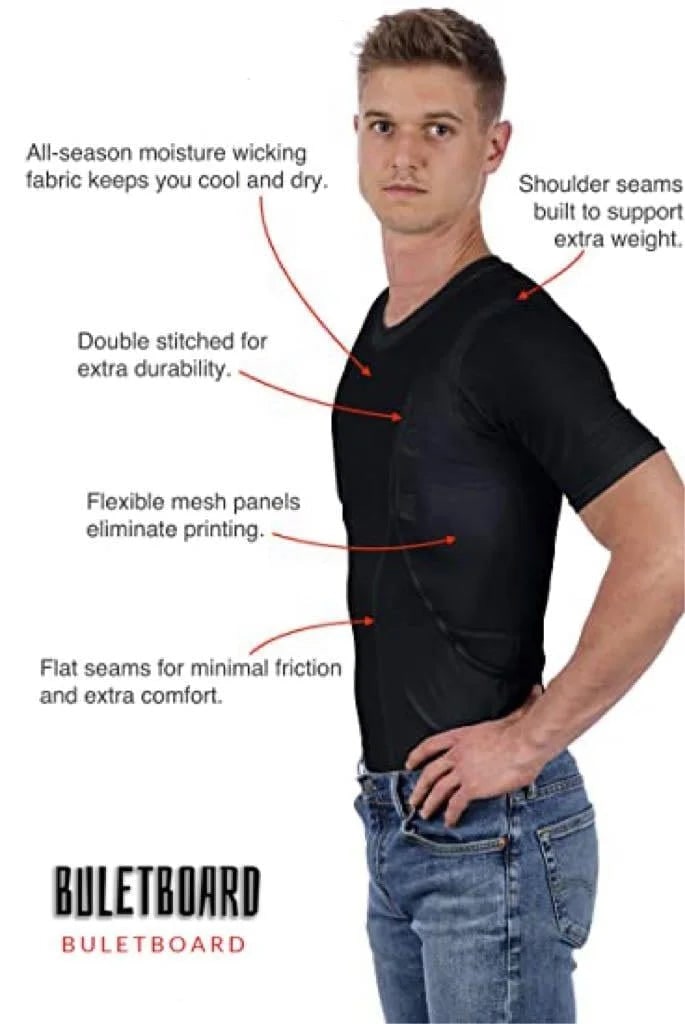 Concealed Carry Shirt Compression Tactical Short Sleeve Crew Neck Holster Pocket Tee - Image 4