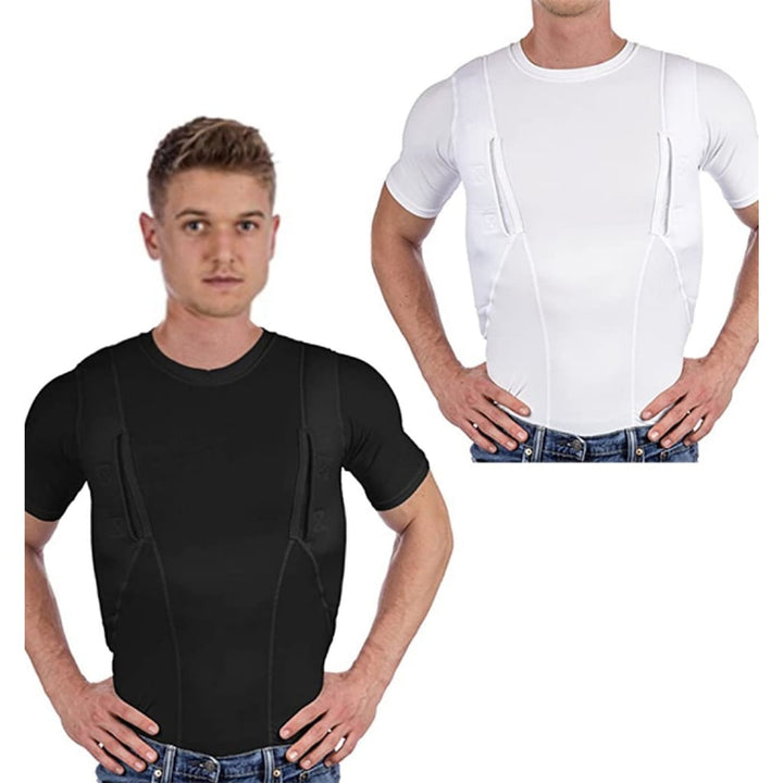 Concealed Carry Shirt Compression Tactical Short Sleeve Crew Neck Holster Pocket Tee - Image 7